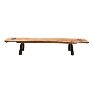 Sculptural Teak Wood Long Bench Stunning Wood Textures, Modern Organic For Sale