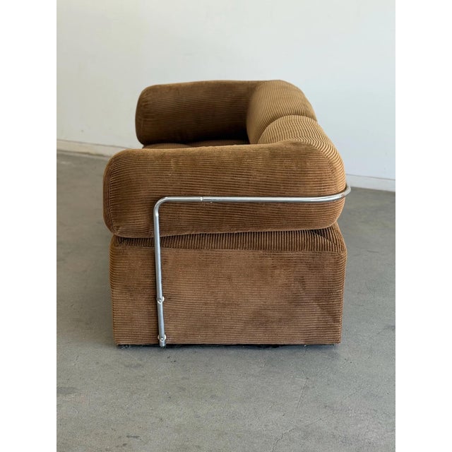 Mid-Century Modern Vintage Chrome and Corduroy Loveseat For Sale - Image 3 of 11