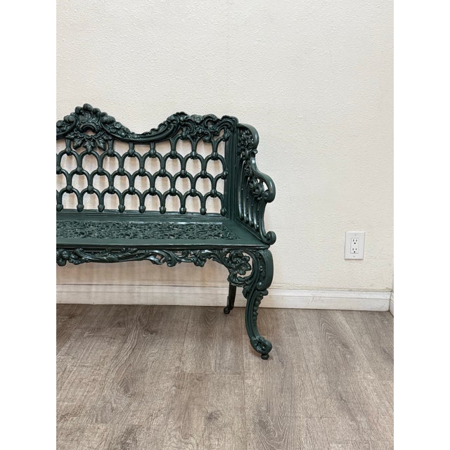 French Vintage Green Cast Aluminum Outdoor Bench For Sale - Image 3 of 7