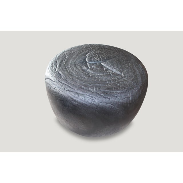 Andrianna Shamaris Charred Suar Wood Drum Coffee Table For Sale - Image 4 of 5