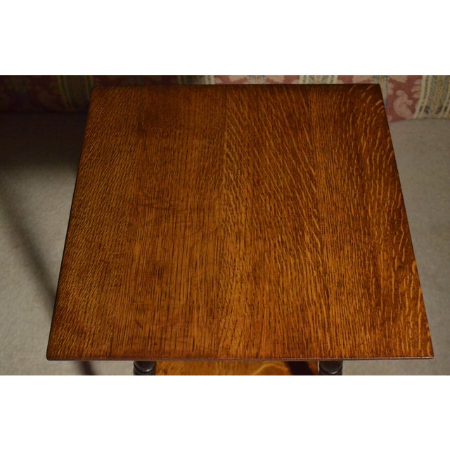 Antique Conrey Birely Tiger Oak Vic Parlor Table Spool Legs Side End Stand 1890s For Sale - Image 4 of 8