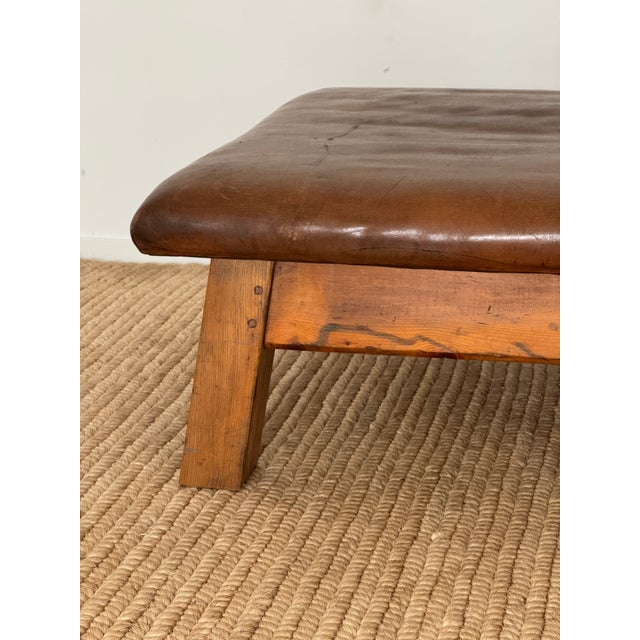 Oversized Vintage Leather and Wood Gym Bench For Sale In New York - Image 6 of 18