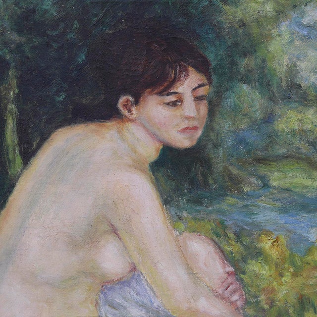 French School, Naive Folk Art Painting with Nude Figure, 1920s, Oil on Canvas For Sale - Image 10 of 11