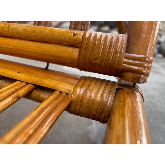 Paul Frankl Style Rattan Bamboo Pretzel One-Arm Club Lounge Chairs Loveseat Sofa For Sale - Image 11 of 13