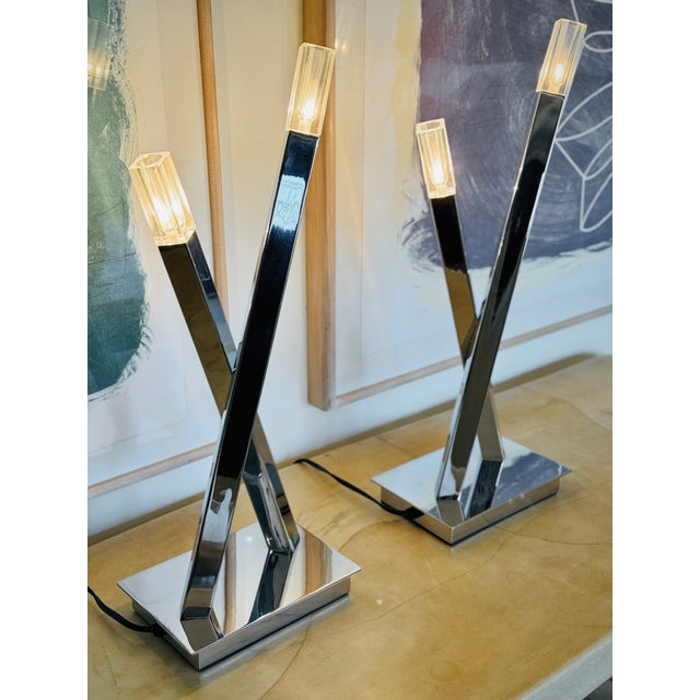 1980’s Frederick Ramond Nickel Plated Lamps - A Pair For Sale - Image 13 of 14