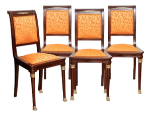 Antique Chairs in Mahogany with Bronze Inserts, 19th Century, Set of 4