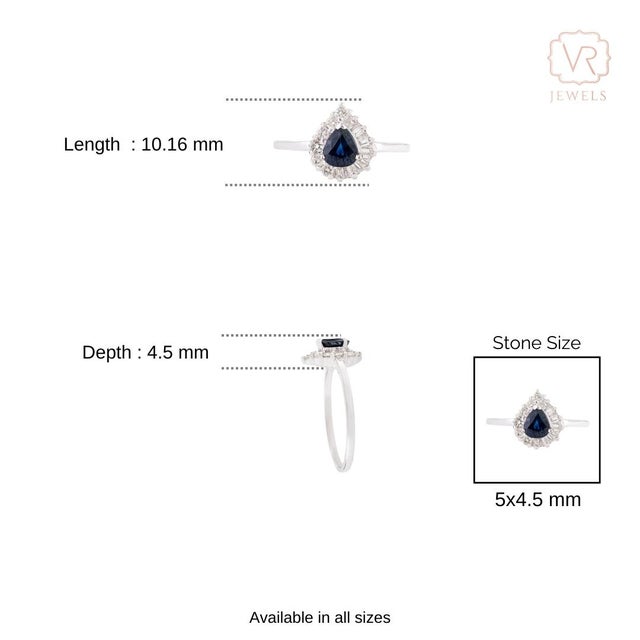 Metal VRJewels Pear Cut Blue Sapphire Diamond Halo Ring Size 5 in 14k Solid Gold For Sale - Image 7 of 11