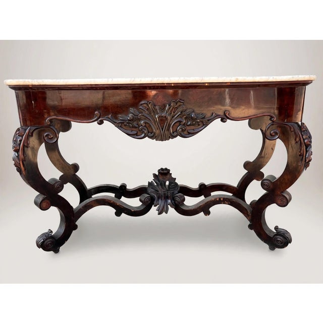 Brown 20th Century Louis Philippe Console Tables with White Marble Tops, 1890s, Set of 2 For Sale - Image 8 of 12