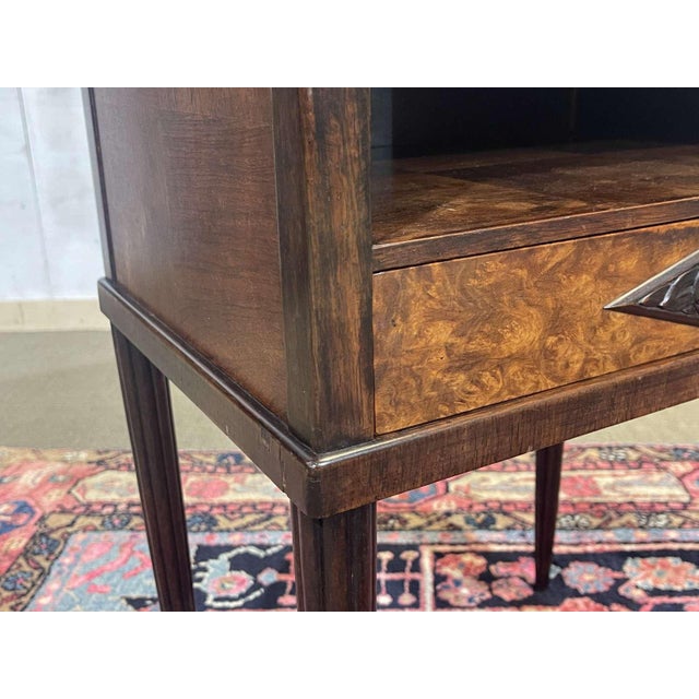 Wood Art Deco Bedside Table in Rosewood and Walnut Burl with Marble Top For Sale - Image 7 of 18