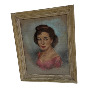 Vintage 1950s Charcoal Portrait Drawing ~ Framed