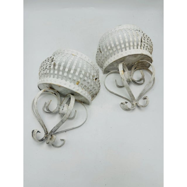 White Vintage Tole Wall Planters For Sale - Image 8 of 8