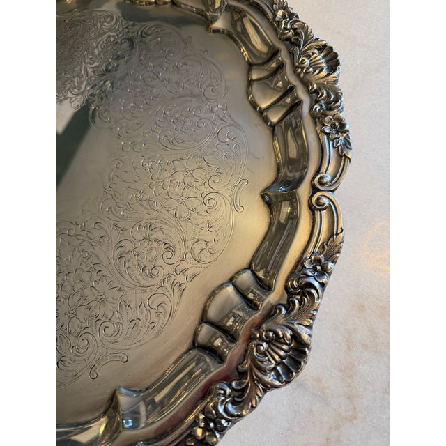 Poole Silver Co. 1950s Poole Epca Silverplate Large Round Footed Serving Tray For Sale - Image 4 of 9