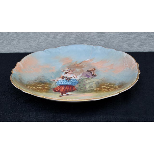 Limoges, France Antique LRL Limoges France Hand Painted Plate Courting Couple Signed Valentin For Sale - Image 4 of 14