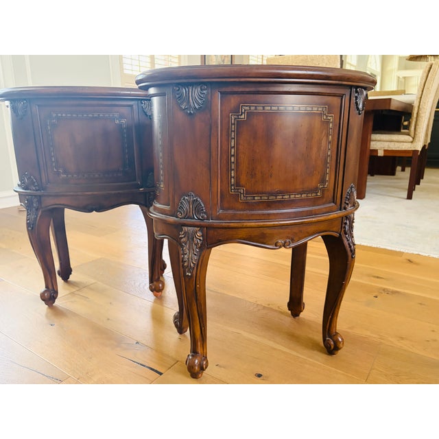 Brown Pair of 1940s Hooker Furniture Seven Seas Oval Drum Accent Cabinet Side Tables For Sale - Image 8 of 15