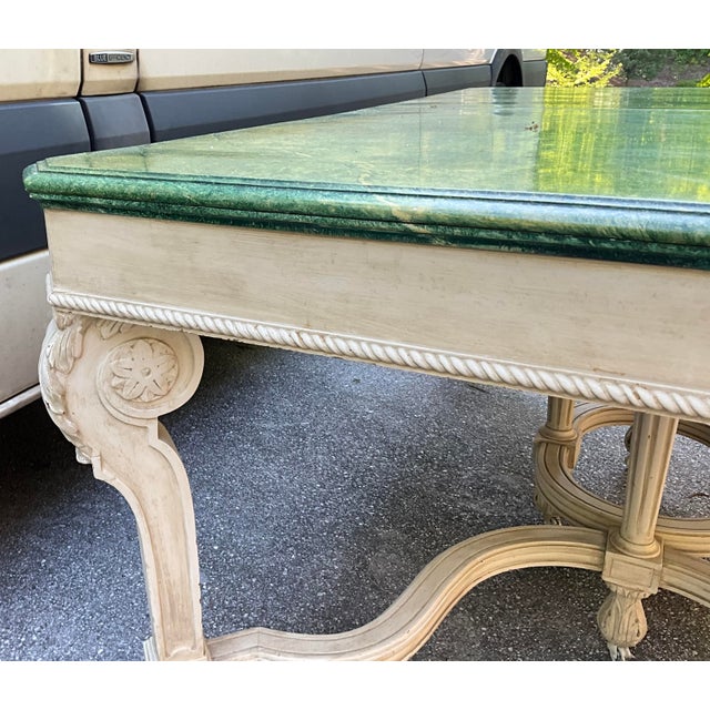 Stone Mid-Century Italian Regency Style Faux Marble Painted Dining Table - 5 Leaves For Sale - Image 7 of 14