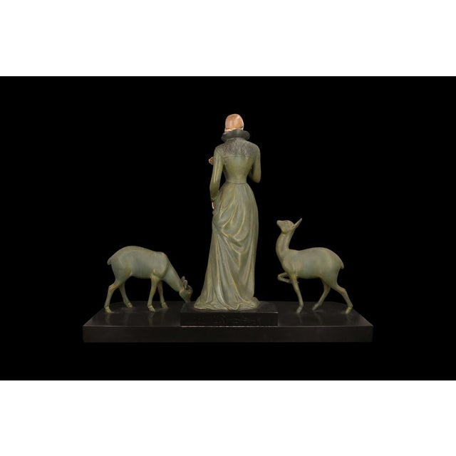 Metal Menneville, Art Deco Metal Sculpture of Lady with Deer, 20th Century, Metal For Sale - Image 7 of 16