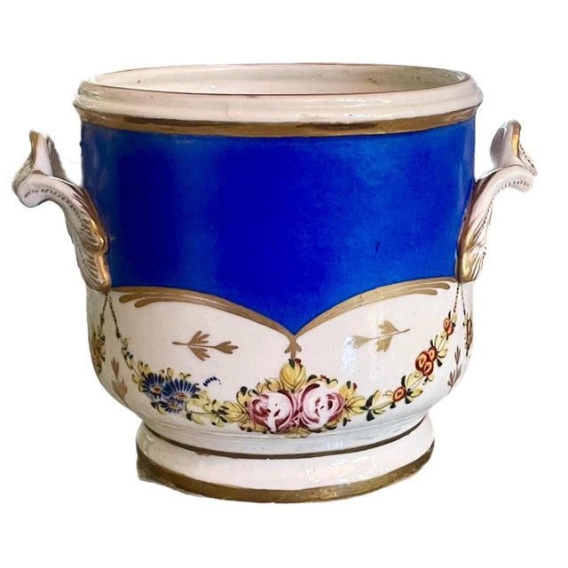 French Vieux Paris Hand Painted Cobalt Blue Cachepot For Sale - Image 3 of 10
