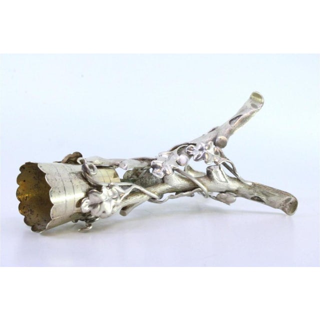 Silver Toothpick Holder with Golden Chalice, Vines and Tree Trunks For Sale - Image 5 of 8