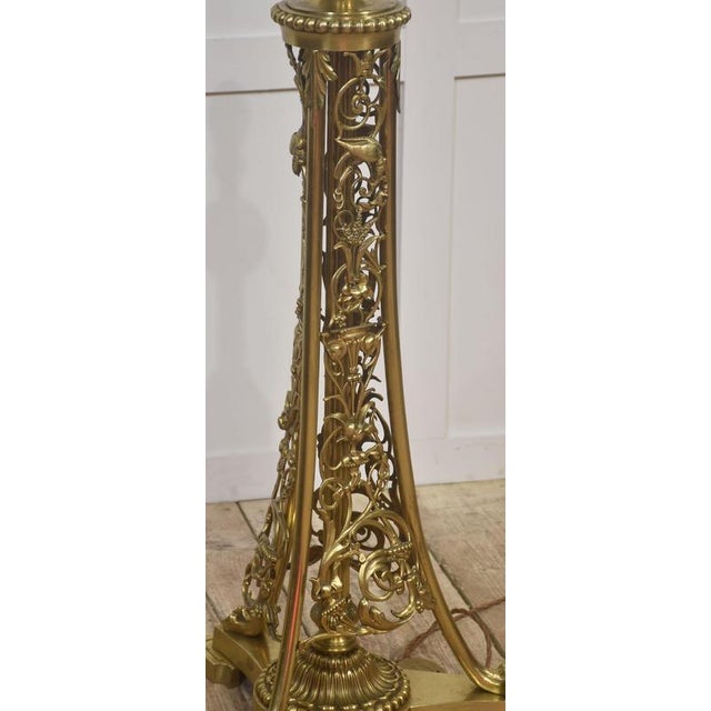 Ornate Brass Floor Lamp with Floral Openwork Base For Sale - Image 11 of 12