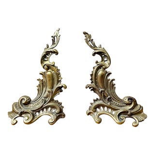 Early 20th Century Brass French Rococo Styled Andirons - a Pair For Sale