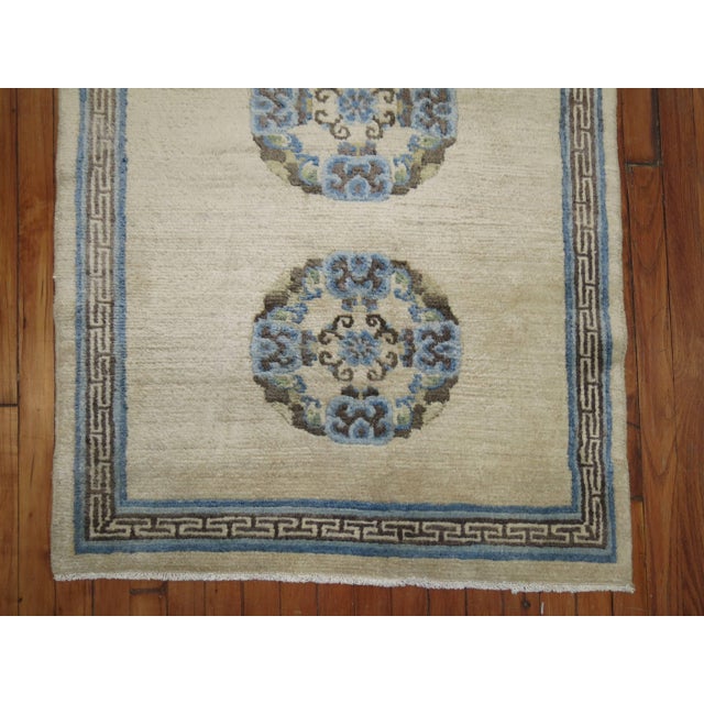 Ivory Light Blue Brown 20th Century Hand Knotted Wool Tibetan Scatter Throw Rug For Sale In New York - Image 6 of 18