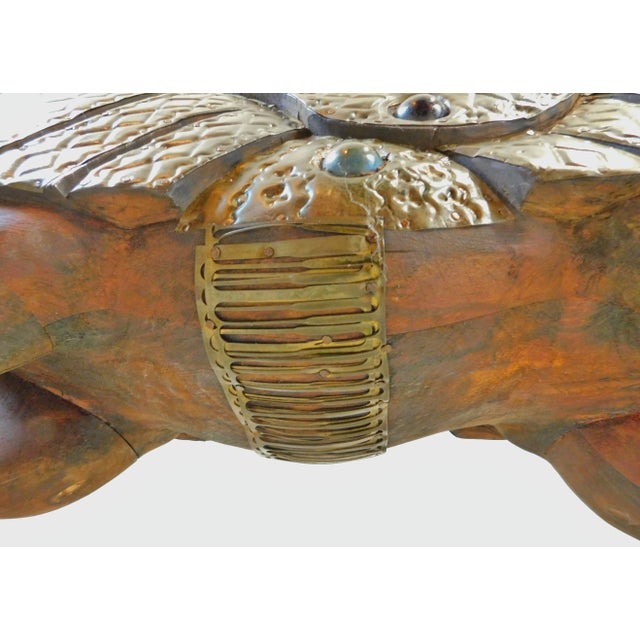 Large Mid Century Elaborate Hand Carved Solid Wood & Brass Jeweled Equestrian Horse Art Sculpture For Sale - Image 10 of 11