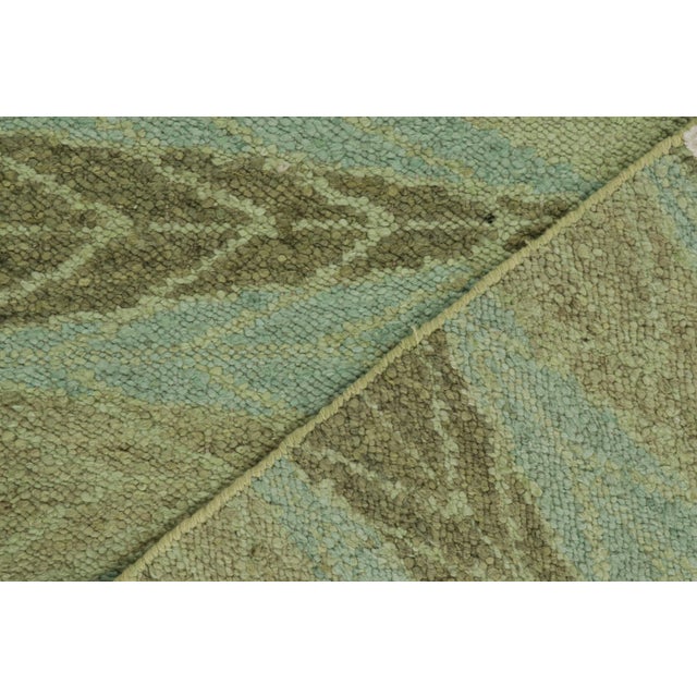 Textile 2010s Rug & Kilim’s Scandinavian Style Kilim With Green Geometric Patterns on Blue For Sale - Image 7 of 7