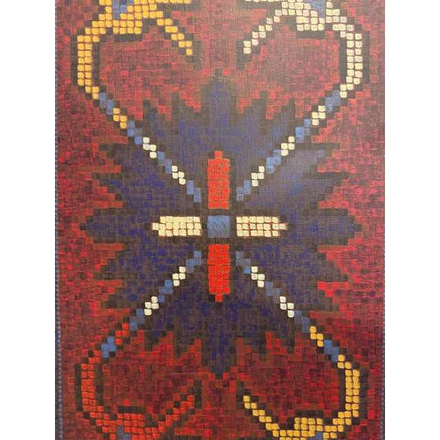 Karabakh Rug Style Acrylic on Canvas by E.Vial 1991 For Sale In Miami - Image 6 of 7