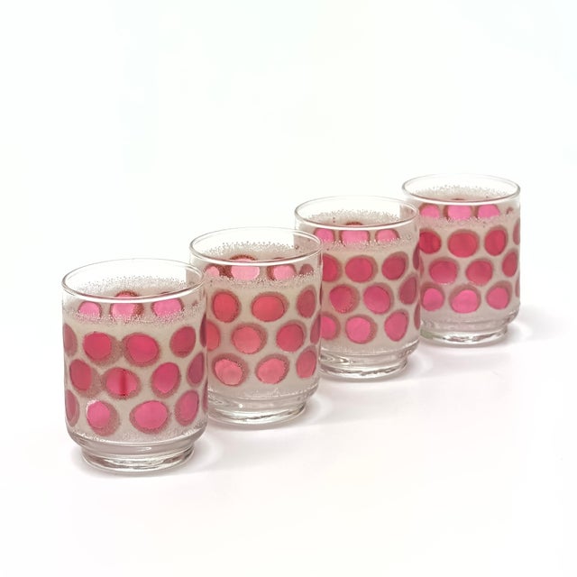 Mid 20th Century Vintage Libbey Concord Frosted Cranberry Polka Dot Juice Glasses - Set of 4 For Sale - Image 5 of 6