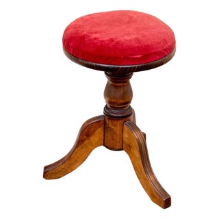 Antique Upholstered Adjustable Piano Stool For Sale
