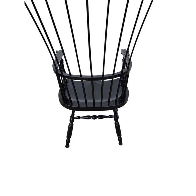 1990s Ethan Allen Black Windsor Chair Comb Back Philadelphia Armchair Saddle Seat For Sale - Image 13 of 16