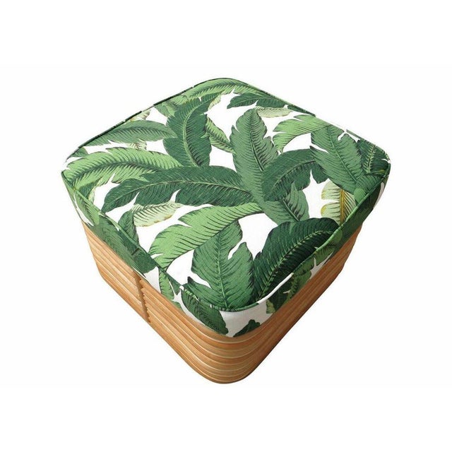 Tan 1980s Restored Rattan Fan Arm Lounge Chair With Ottoman Set For Sale - Image 8 of 9