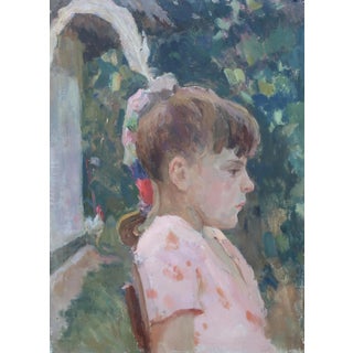 Vintage Child Portrait Oil Painting, Ukrainian Artist, 1989 55-40 For Sale