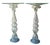 Pair of Steuben Glass Verre De Soie Candlestick Aquamarine Blue Trim.