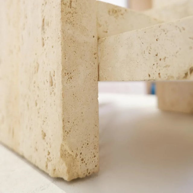 Glass and Travertine Coffee Table from Willy Ballez, 1970s For Sale - Image 12 of 13