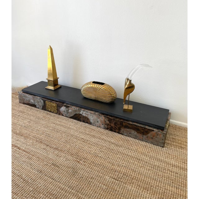 Mid-Century Modern Vintage 1970s Paul Evan Brutal Patchwork Metal & Slate Floating Wall Console Shelf / Table For Sale - Image 3 of 18