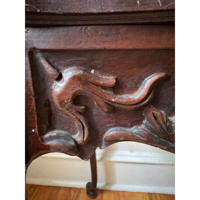 19th Century Vintage Writing Desk Table With Ornate Carved Floral Scrollwork. For Sale - Image 5 of 9