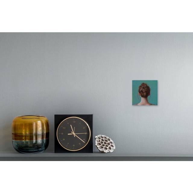 Paint Teal Tranquility by Kelly Birkenruth | Oil on Panel Figure Portrait in Teal For Sale - Image 7 of 7