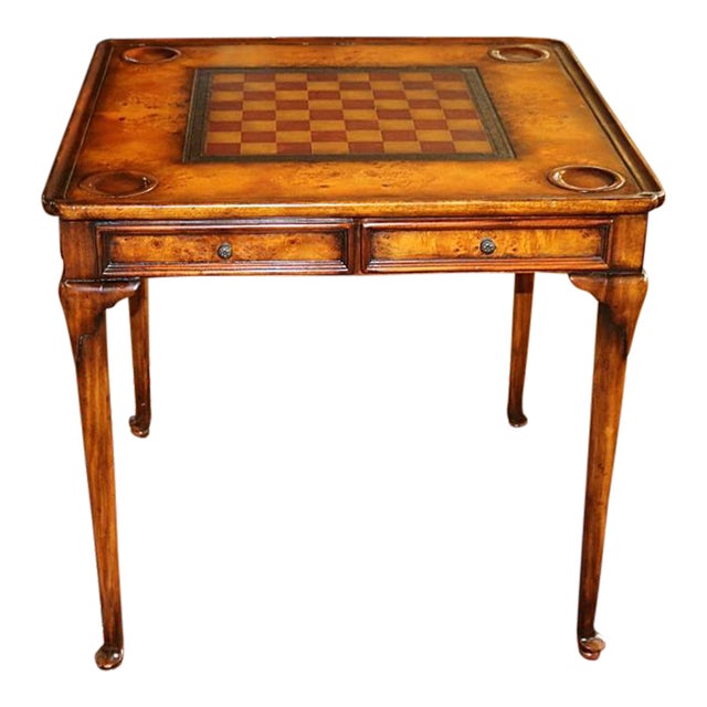 Theodore Alexander Burled Walnut Leather Top Game Table | Chairish