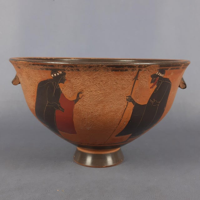 1940s Greek Skyphos Vase with Mythological Figures in Terracotta, 1940s For Sale - Image 5 of 11