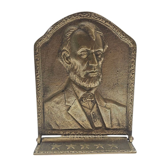 Mid-Century American Brass Folding Bookends With Abraham Lincoln Portraits For Sale - Image 4 of 7