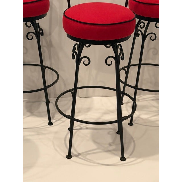 French Provincial Hand Wrought Iron Fleur Di Lis Motif Bar Stools For Sale - Image 3 of 11