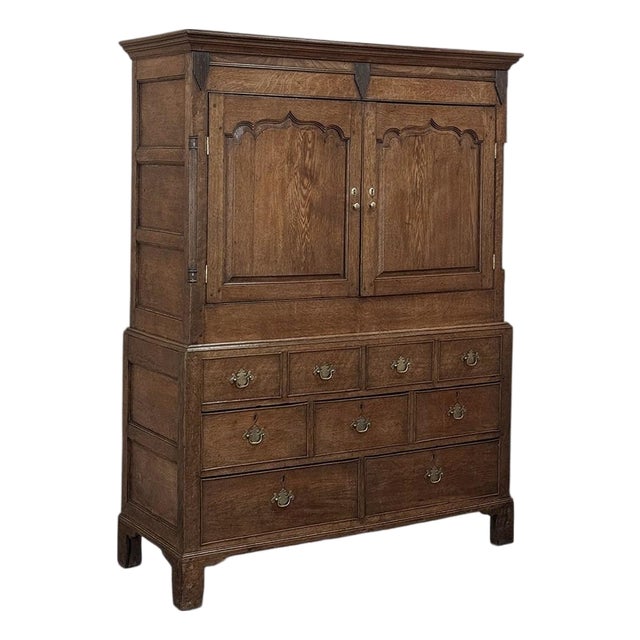 18th Century Georgian Period English Oak Linen Press For Sale