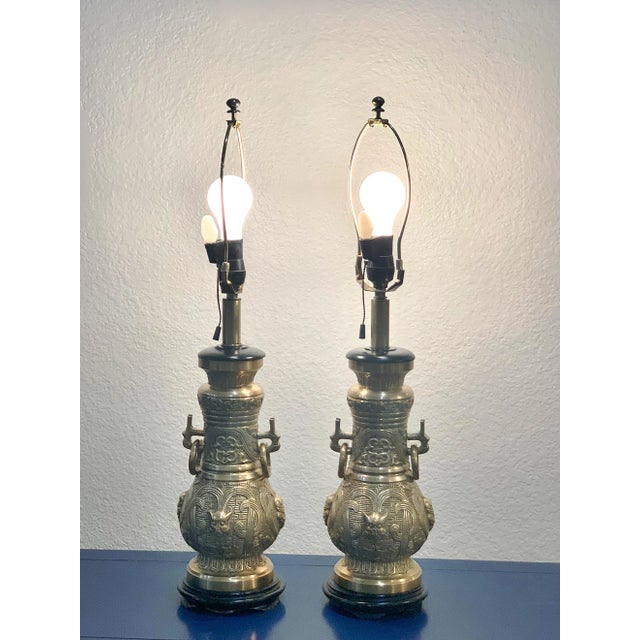 Pepe Mendoza Style Chinoise Bronze Table Lamps - A Pair For Sale - Image 9 of 10