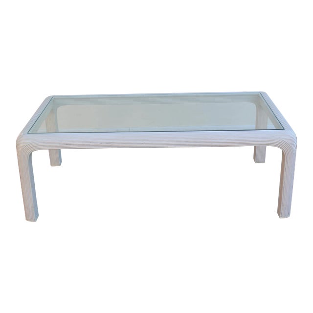 1970's Pencil Reed Coffee Table With Glass Top For Sale