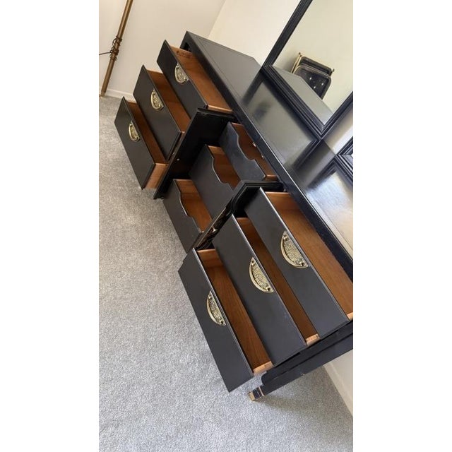 Vintage Century Furniture Chin Hua Ebonized Lacquer Dresser With Double Mirrors & Matching End Cabinet by Raymond Sobota For Sale - Image 10 of 18