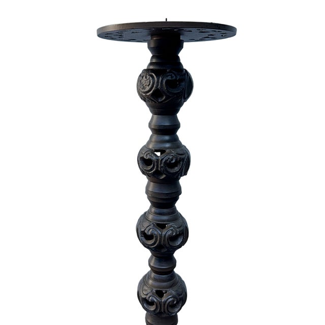 Spanish Revival Vintage Tall Reticulated Pique-Cierge Iron Candle Holder Stand For Sale - Image 3 of 4