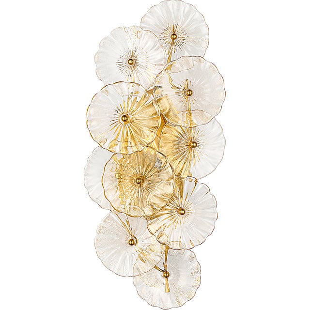 Julie Neill for Visual Comfort Signature Gianna 21" Layered Sconce in Hand-Rubbed Antique Brass with Gold Fleck Glass For Sale - Image 9 of 15