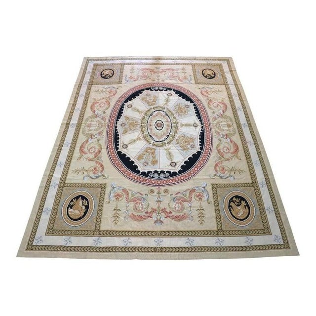 Oversized Antique French Aubusson Floral & Foliate Wool Tapestry C1930 For Sale - Image 6 of 7