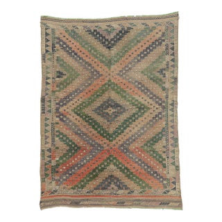 Mid 20th Century Embroidered Faded Embroidered Kilim Rug For Sale